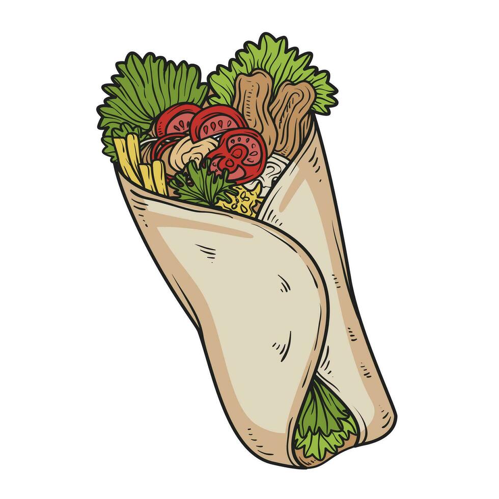 shawarma brocheta mano dibujado vector