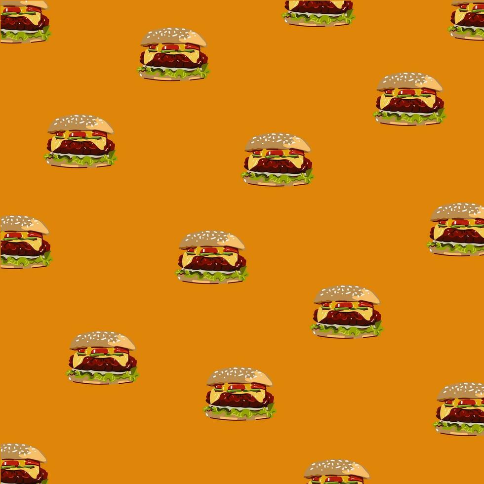 Burger pattern on yellow background vector