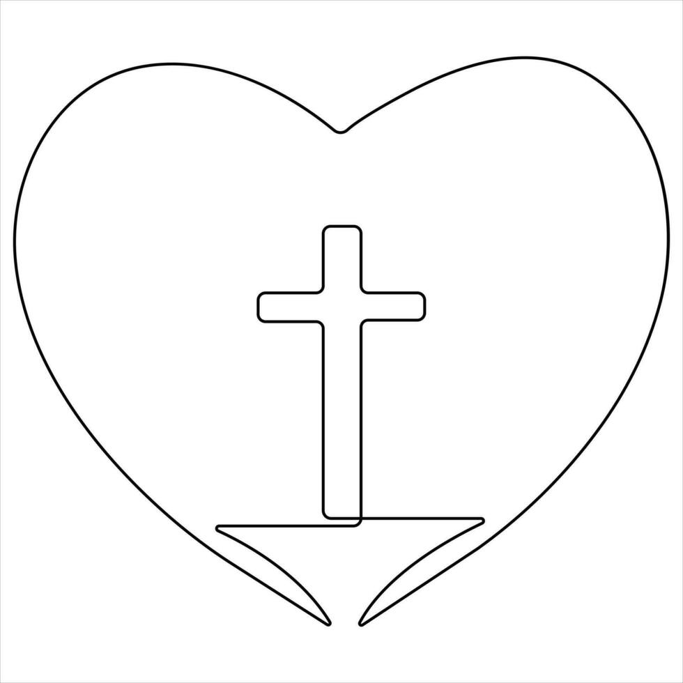 One line art drawing of praying good friday crucifixion outline art vector illustration