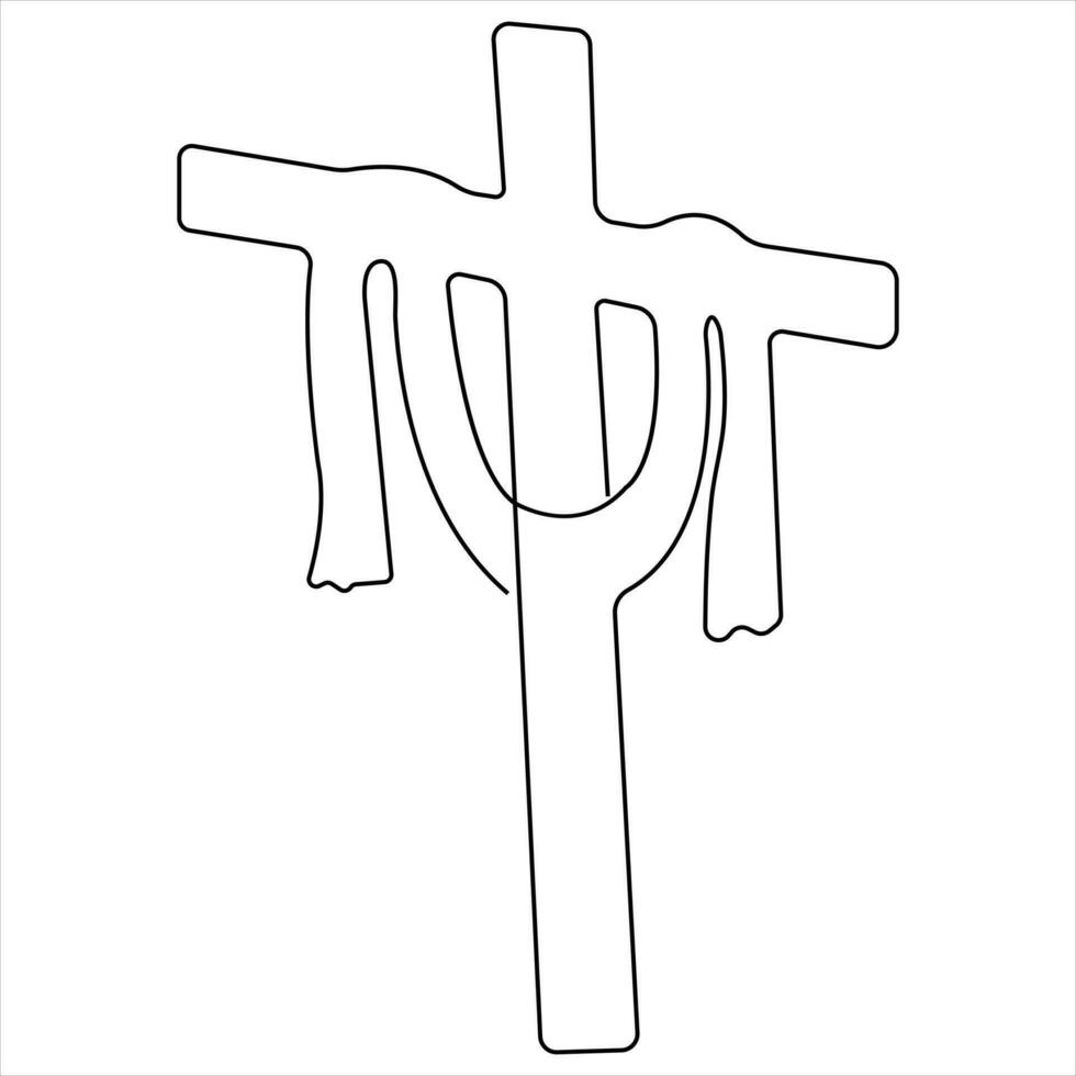 One line art drawing of praying good friday crucifixion outline art vector illustration