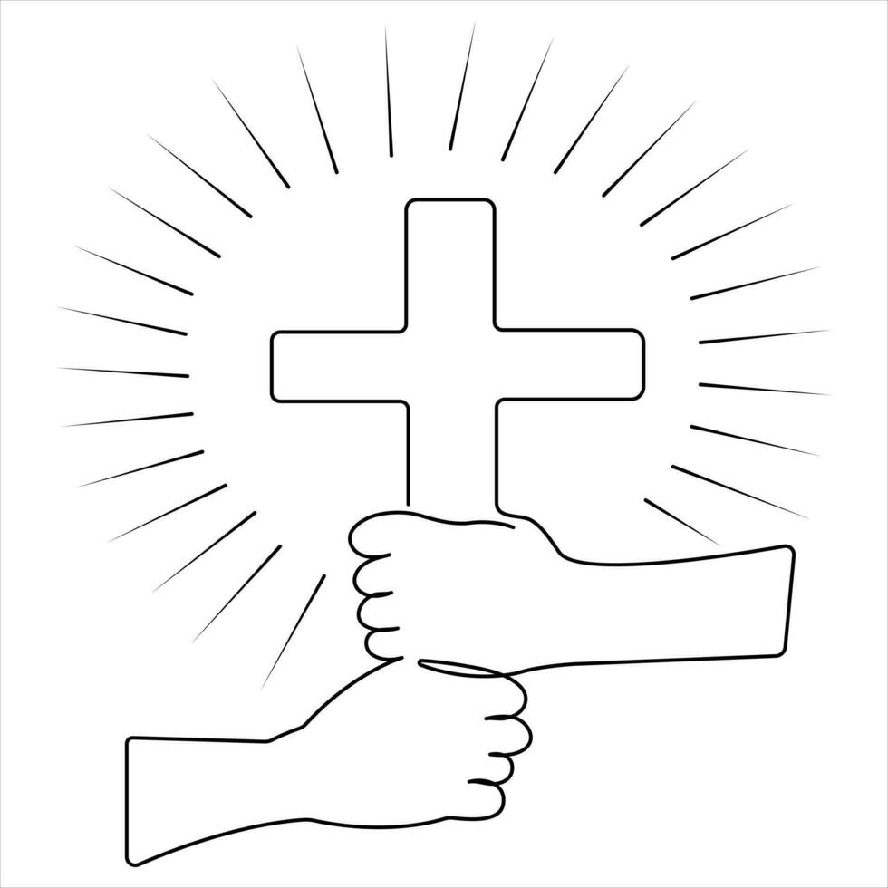 One line art drawing of praying good friday crucifixion outline art vector illustration