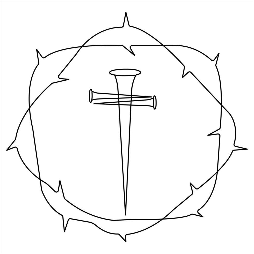 One line art drawing of praying good friday crucifixion outline art vector illustration