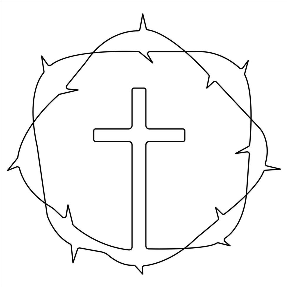 One line art drawing of praying good friday crucifixion outline art vector illustration