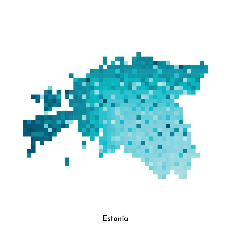 Vector isolated geometric illustration with simplified icy blue silhouette of Estonia map. Pixel art style for NFT template. Dotted logo with gradient texture for design on white background