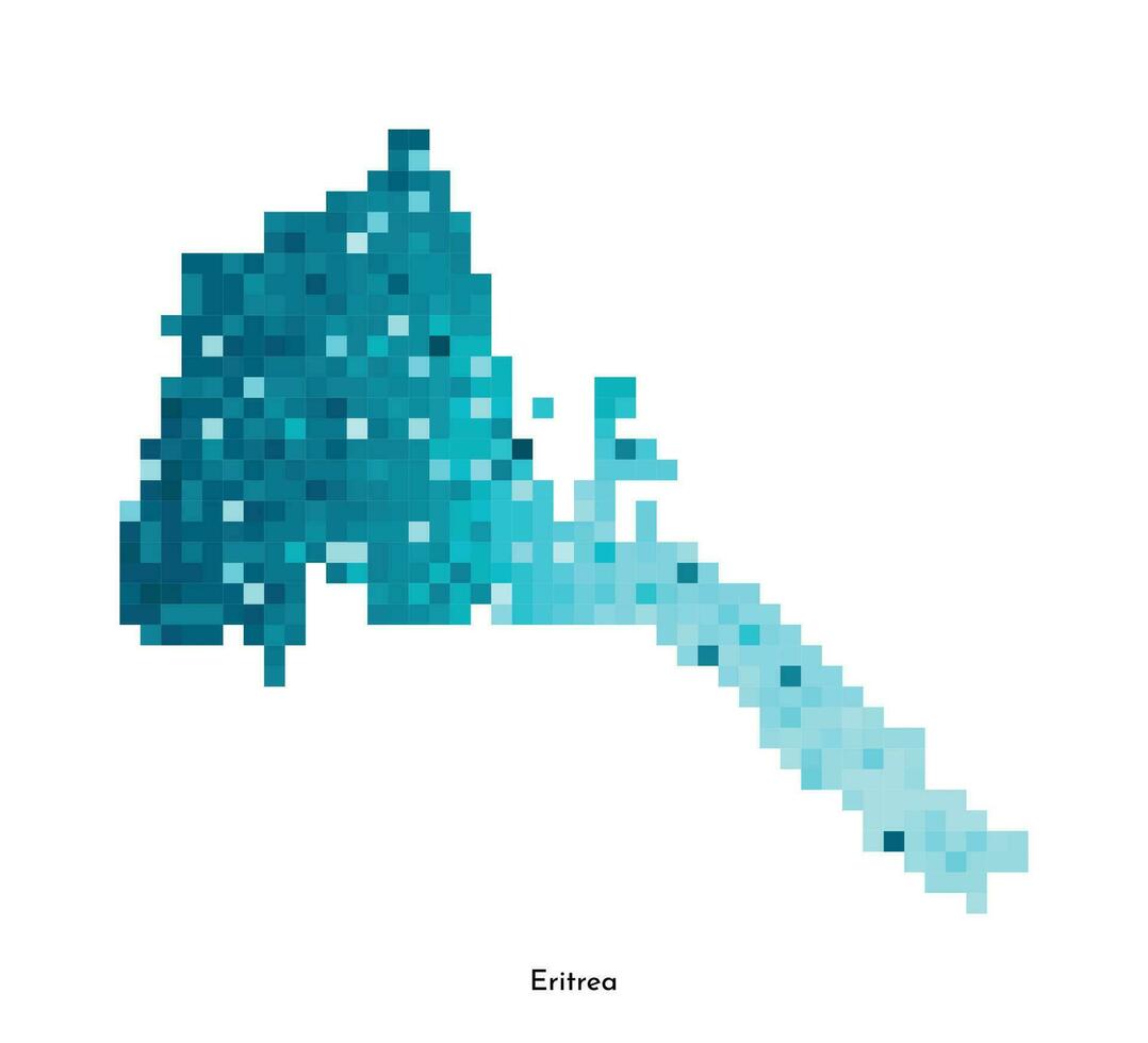 Vector isolated geometric illustration with simplified icy blue silhouette of Eritrea map. Pixel art style for NFT template. Dotted logo with gradient texture for design on white background