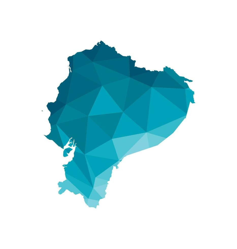 Vector isolated illustration icon with simplified blue silhouette of Ecuador map. Polygonal geometric style, triangular shapes. White background.