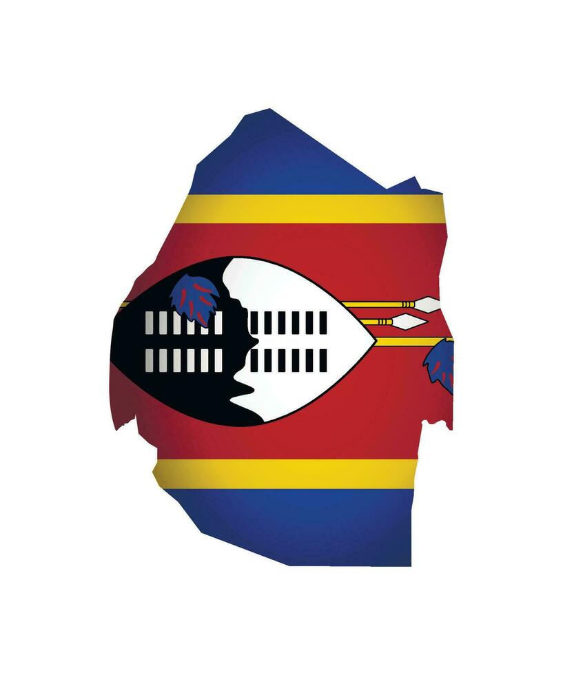 Vector illustration with national flag and map simplified shape of Eswatini, Swaziland. Volume shadow on the map.