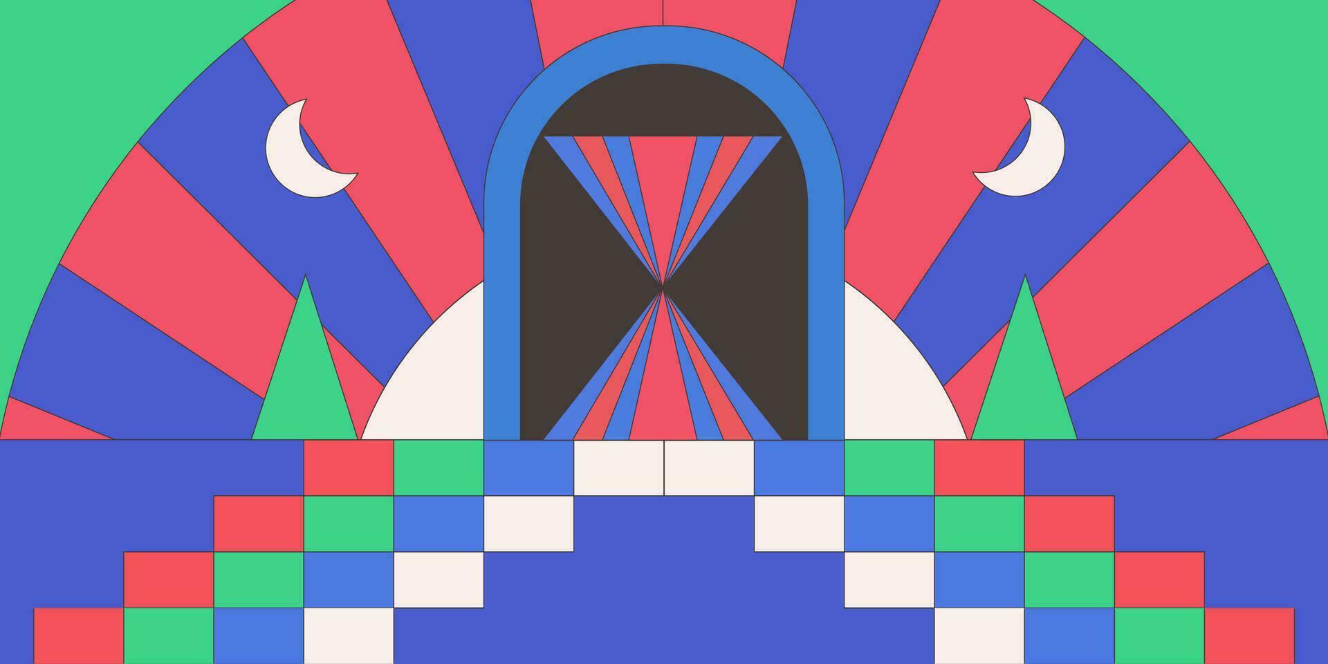 Psychedelic retro art. Inspirational retro poster with geometric elements, retro palette. vector