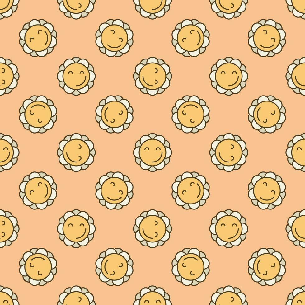 Cheerful Geometric Happy Groovy Flower vector colored seamless pattern