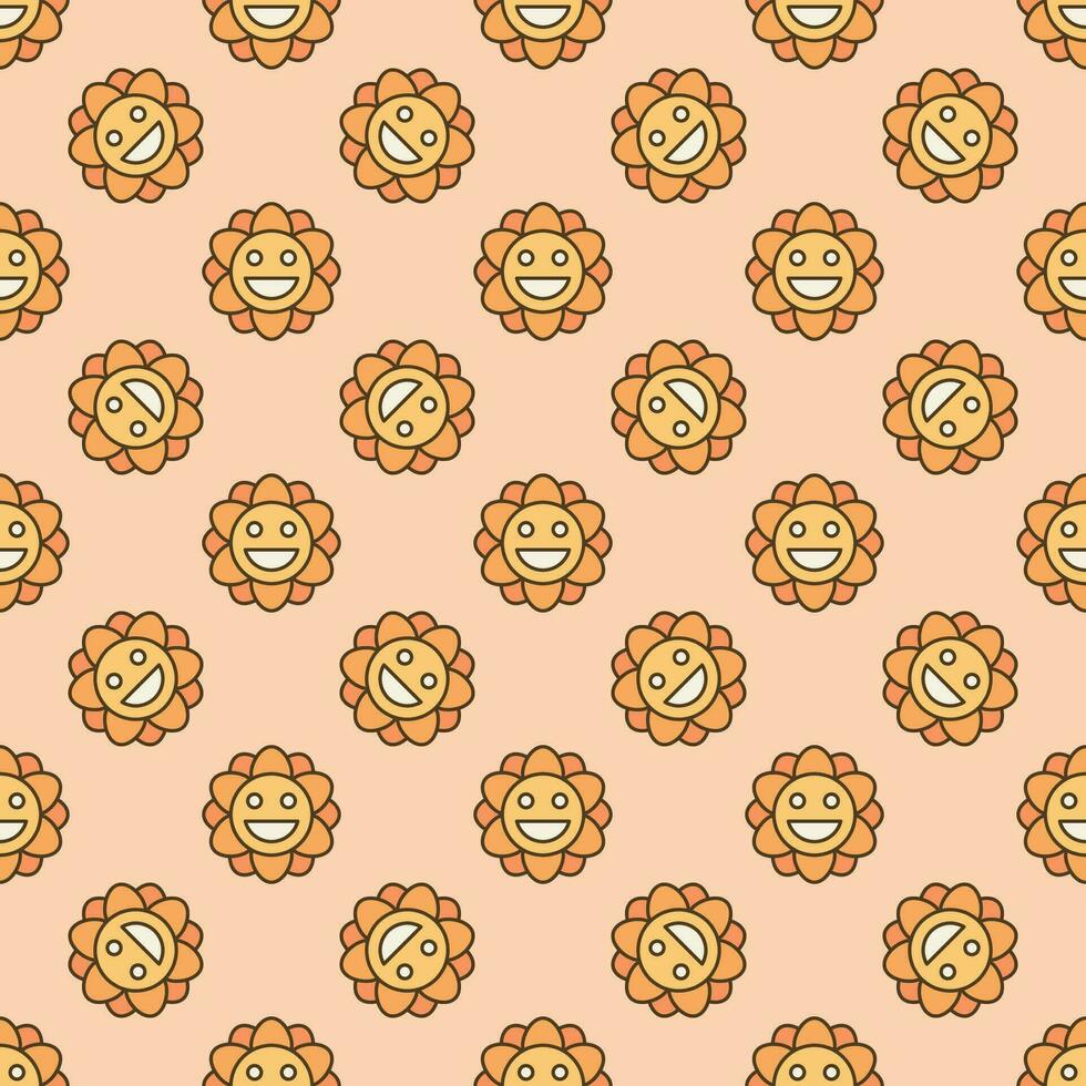 Pretty Groovy Smiling Flower vector colored seamless pattern