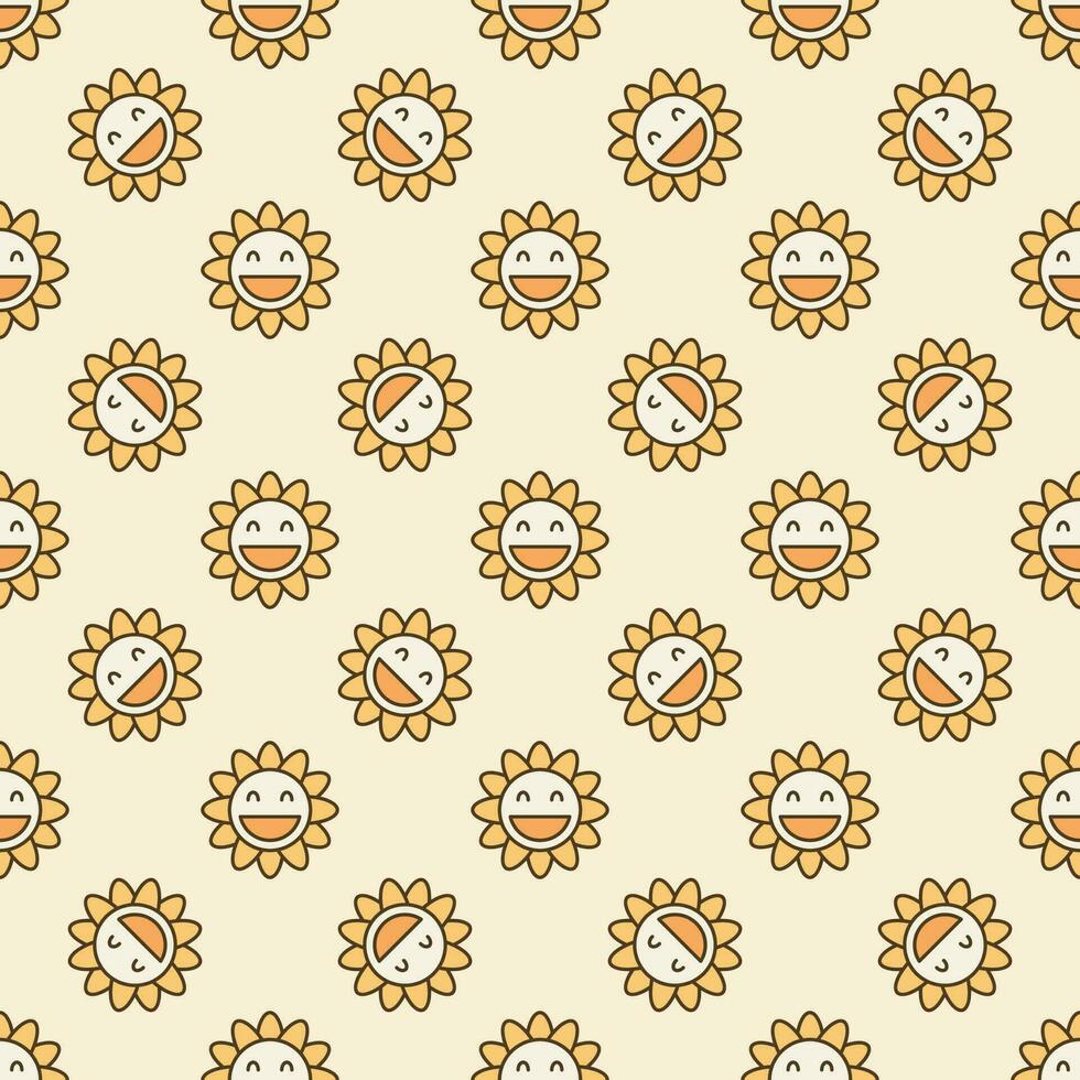 Geometric Groovy Hippie Flower vector colored seamless pattern