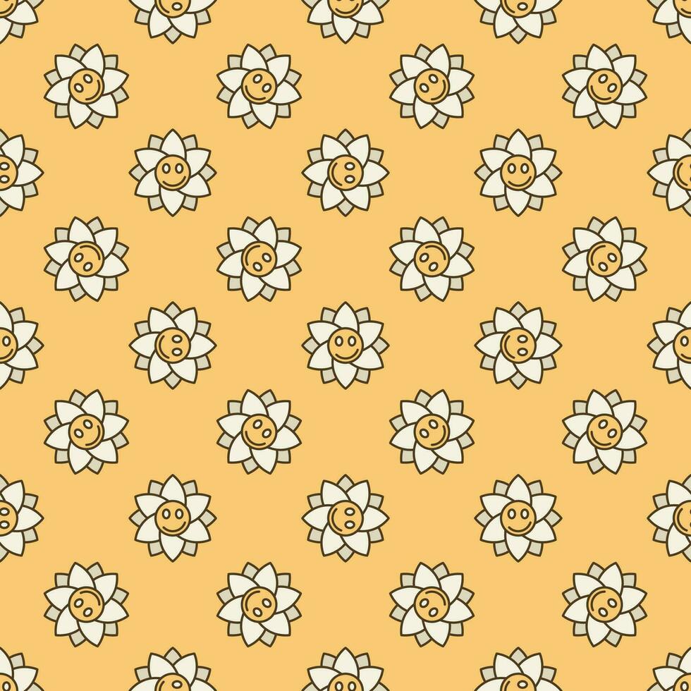 Beautiful Flower with Smiling Face vector colored seamless pattern