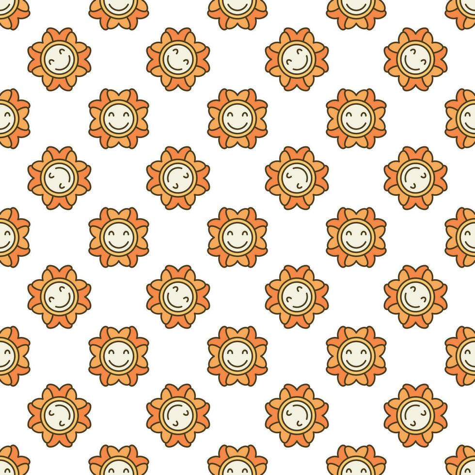Groovy Happy Flower vector colored seamless pattern