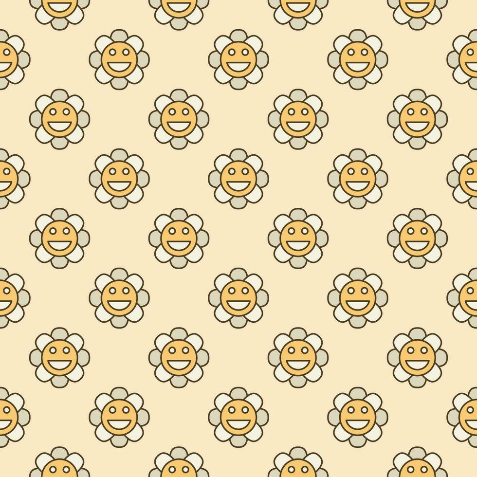 Groovy Beautiful Flower vector colored seamless pattern