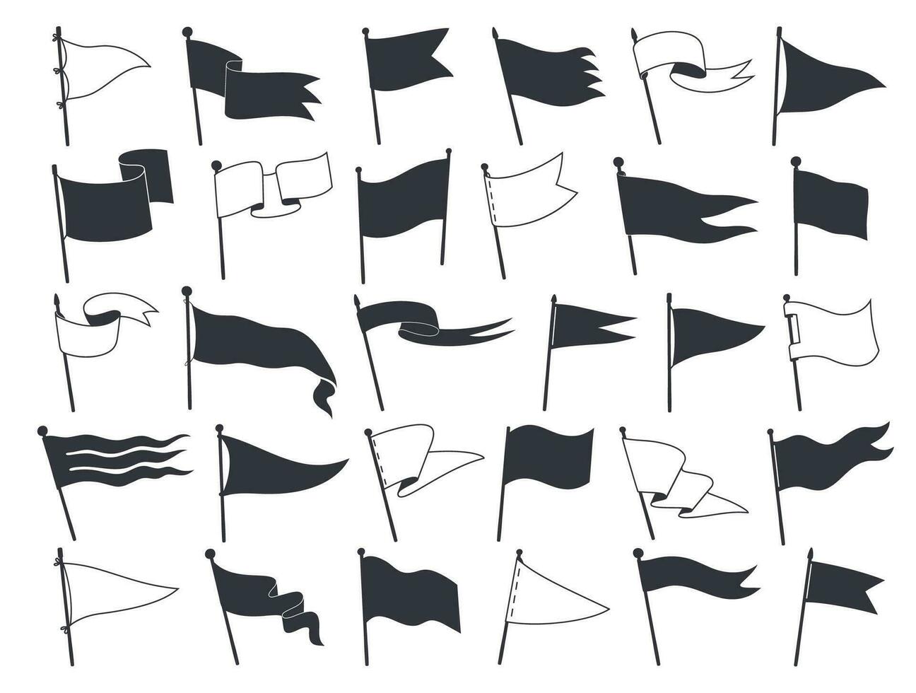 Isolated retro pennants, white and black flags vector