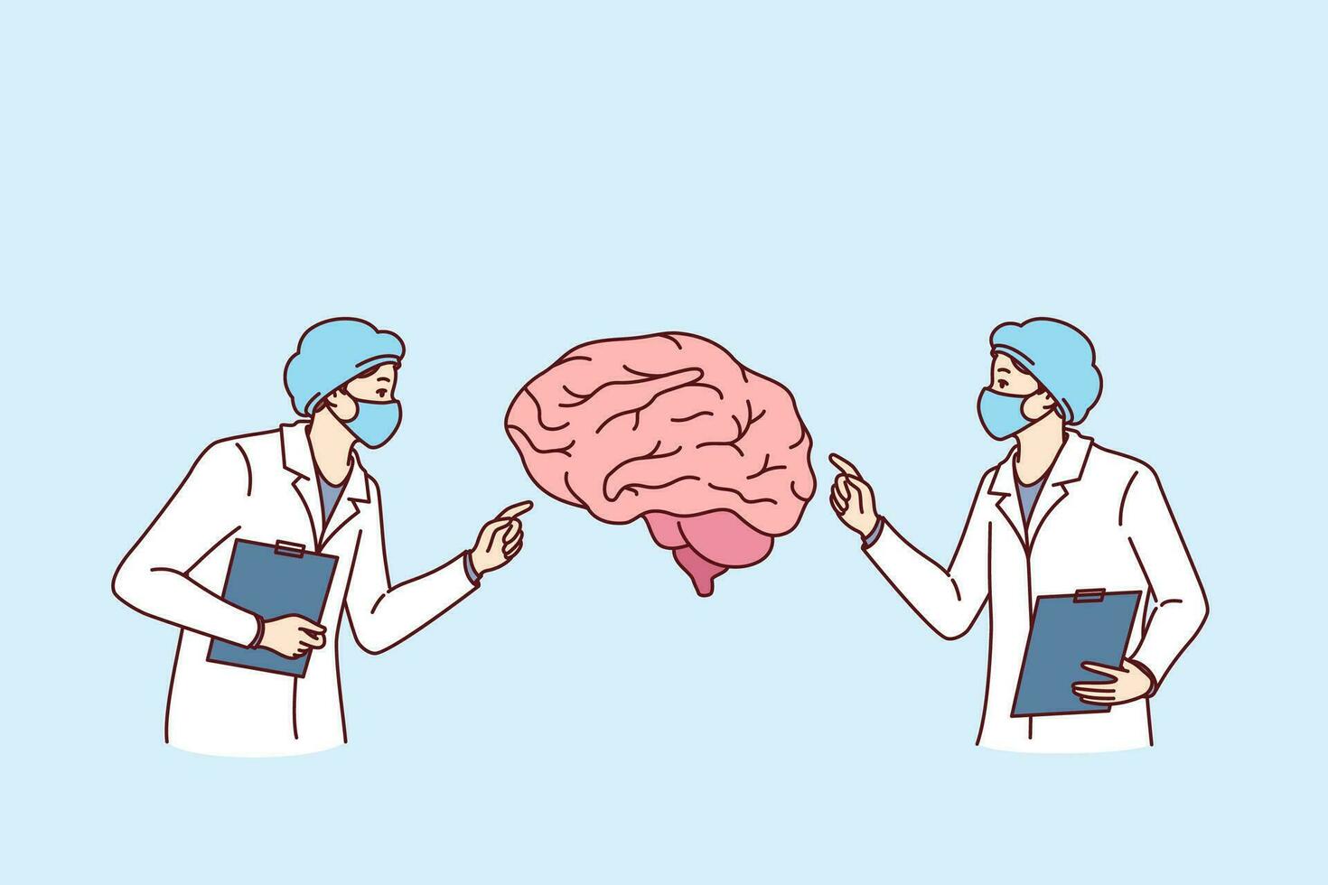 Neurosurgeons doctors study patient brain, conduct analysis in search way to treat alzheimer disease vector