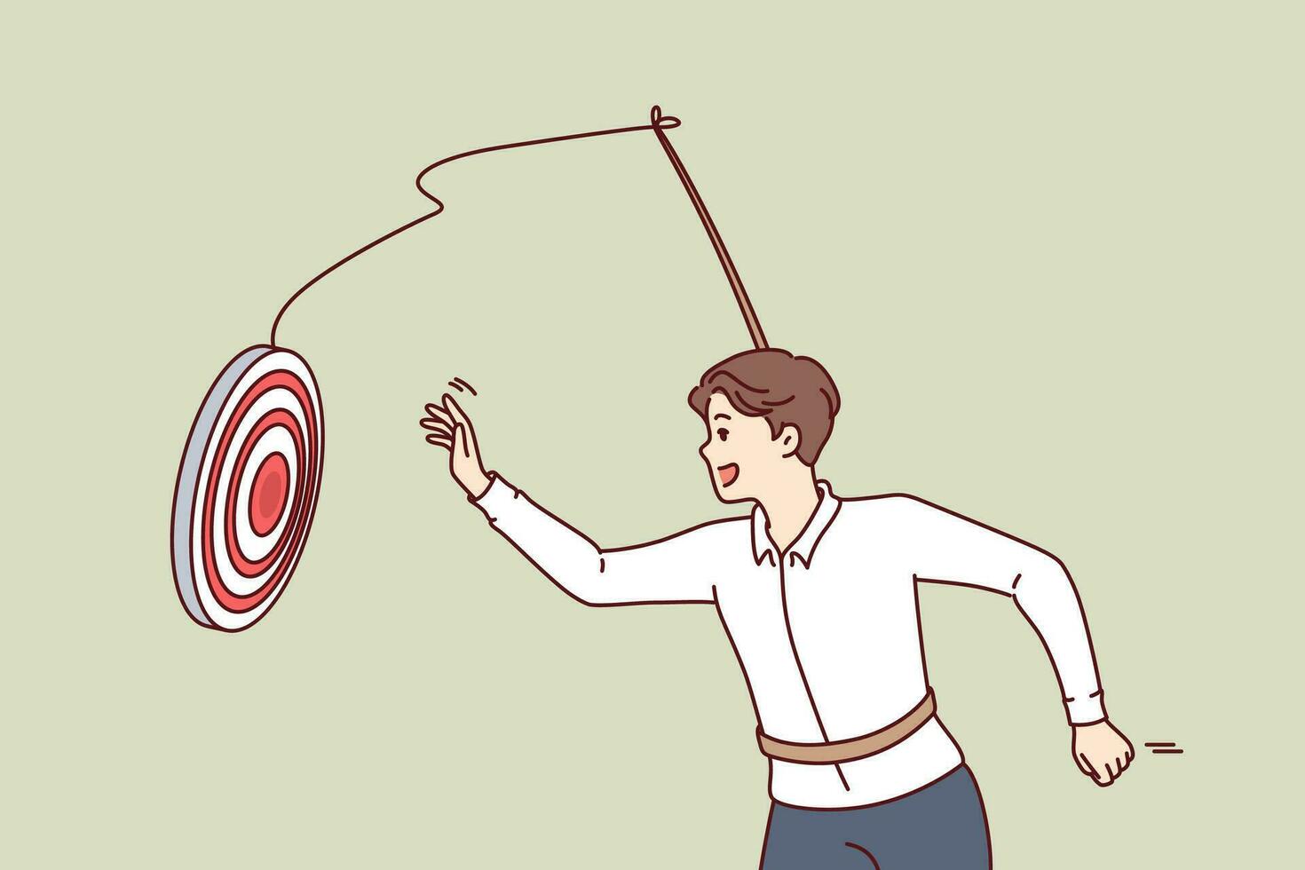 Purposeful man runs after target, demonstrating ambition and self-discipline to achieve success vector
