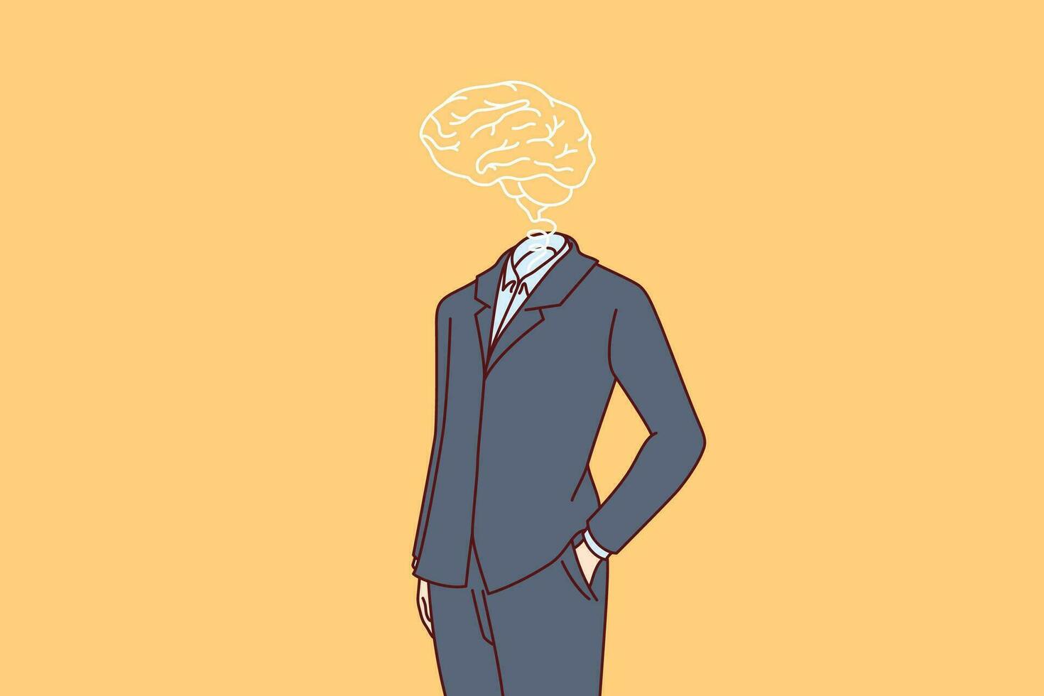 Smart business man with brain instead of head and high intelligence, keeps hands in pocket vector