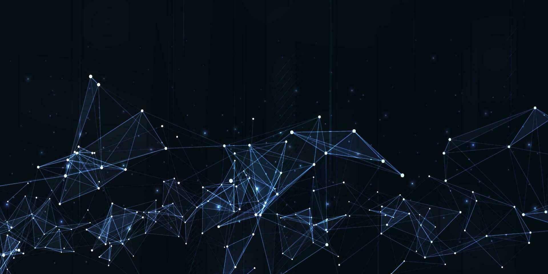 Digital technology futuristic internet network connection dark black background, blue abstract cyber information communication, Ai big data science, innovation future tech, line illustration vector 3d