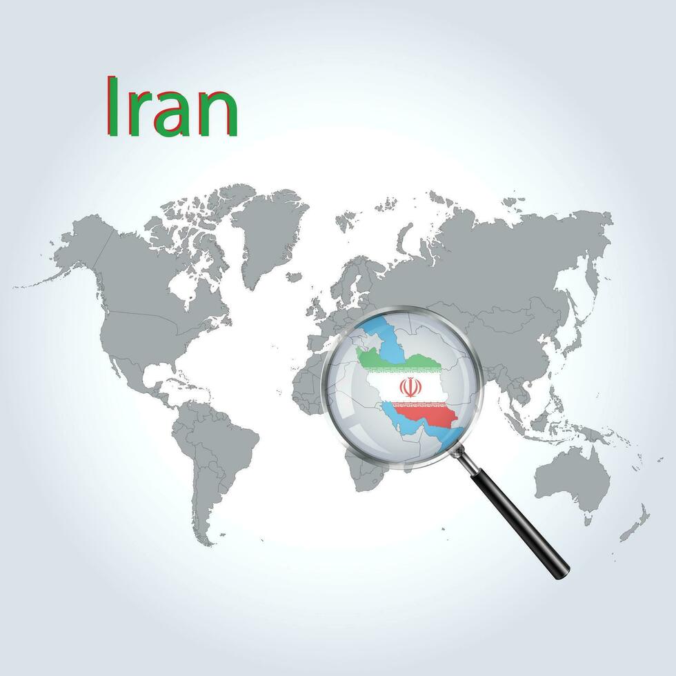 Magnified map of Iran with the flag of Iran enlargement of maps, Vector Art