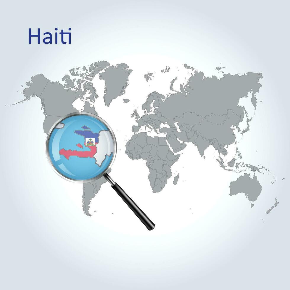 Magnified map Haiti with the flag of Haiti enlargement of maps, Vector Art