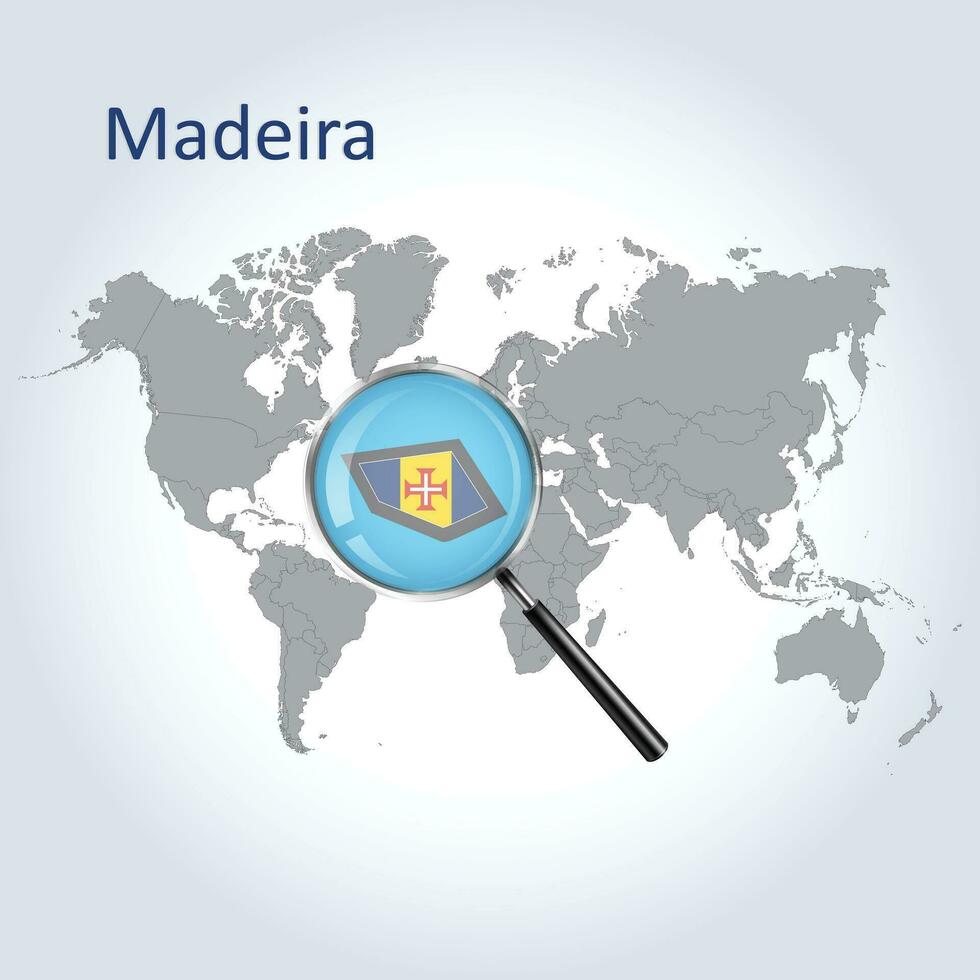 Magnified map Madeira with the flag of Madeira  enlargement of maps, Vector Art