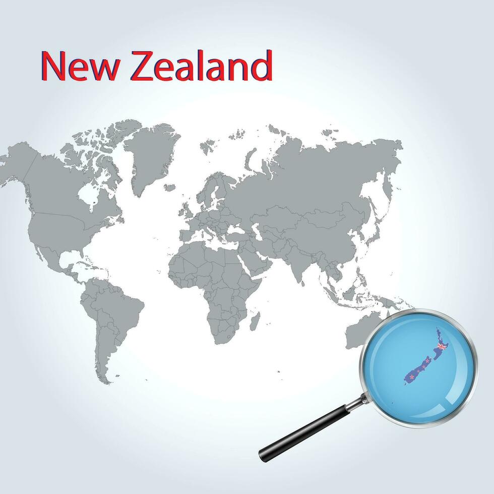 Magnified map of New Zealand with the flag of New Zealand enlargement of maps, Vector art