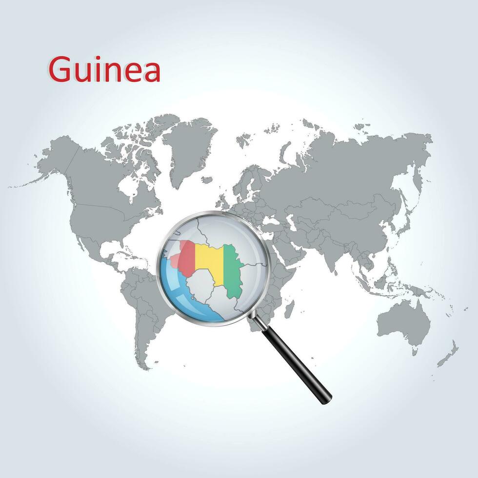 magnificado mapa Guinea con el bandera de Guinea ampliación de mapas, vector Arte