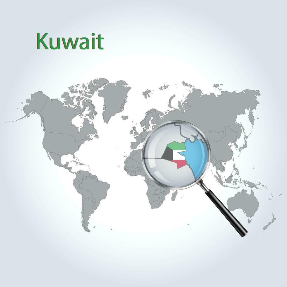 Magnified map Kuwait with the flag of Kuwait enlargement of maps, Vector Art