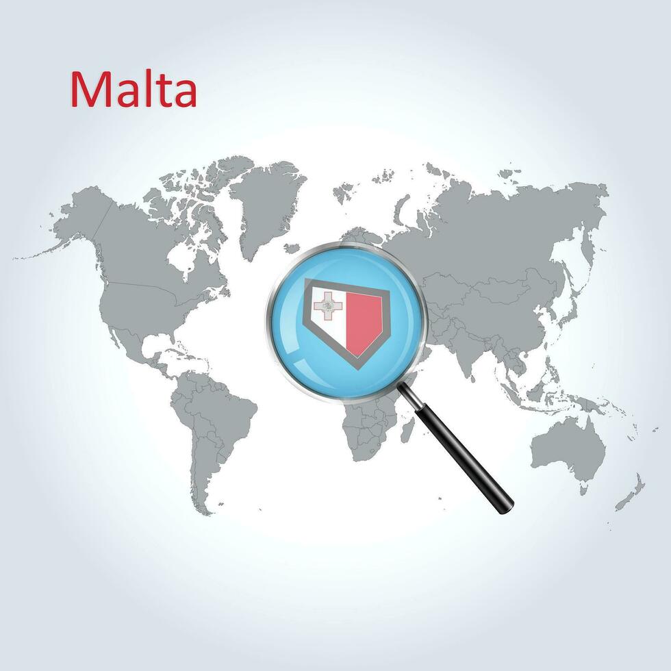 Magnified map Malta with the flag of Malta enlargement of maps, Vector Art
