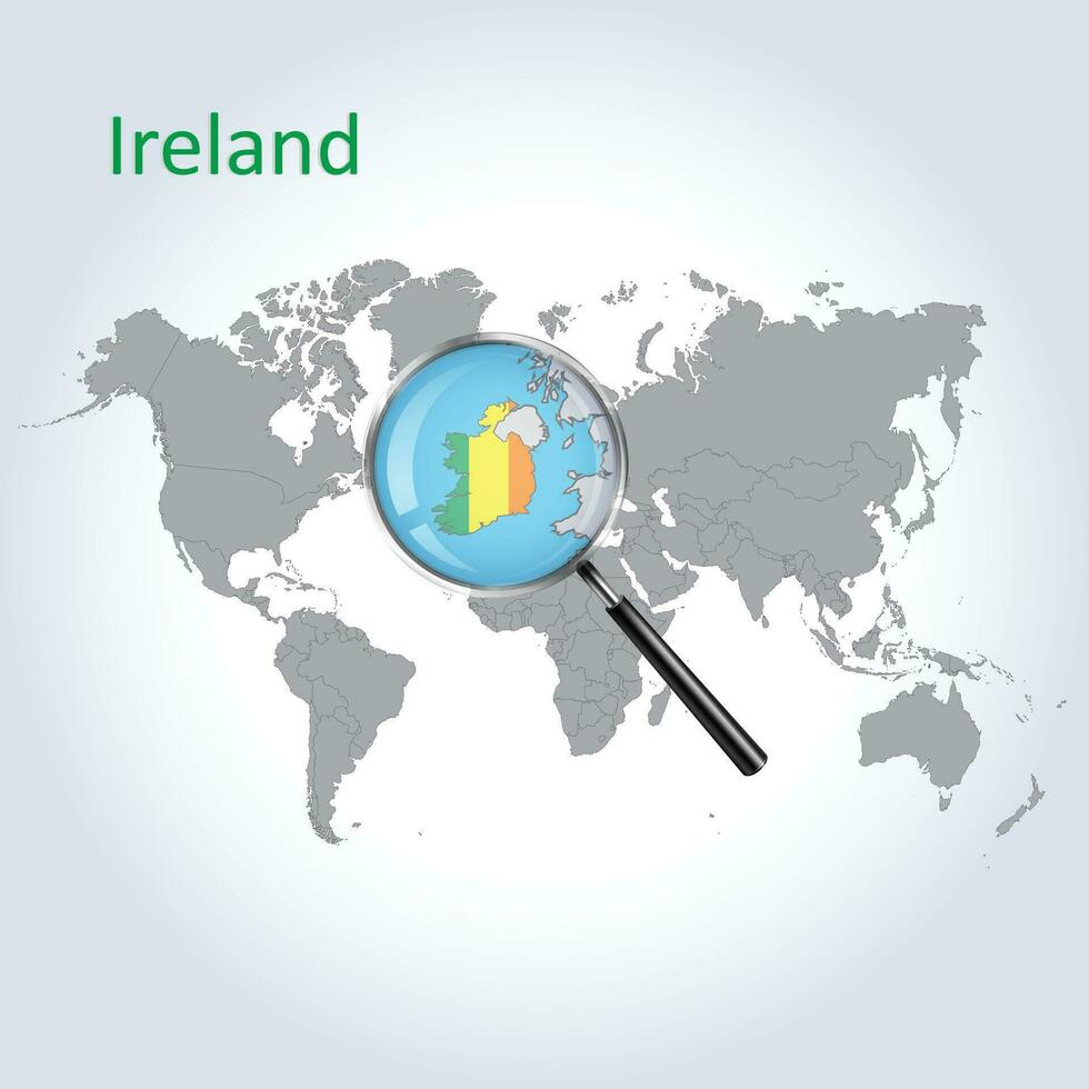 Magnified map Ireland with the flag of Ireland enlargement of maps, Vector Art