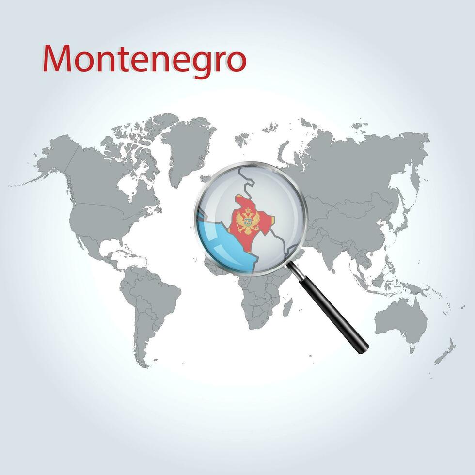 Magnified map Montenegro with the flag of Montenegro enlargement of maps, Vector Art