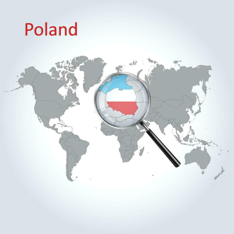 magnificado mapa Polonia con el bandera de Polonia ampliación de mapas vector Arte