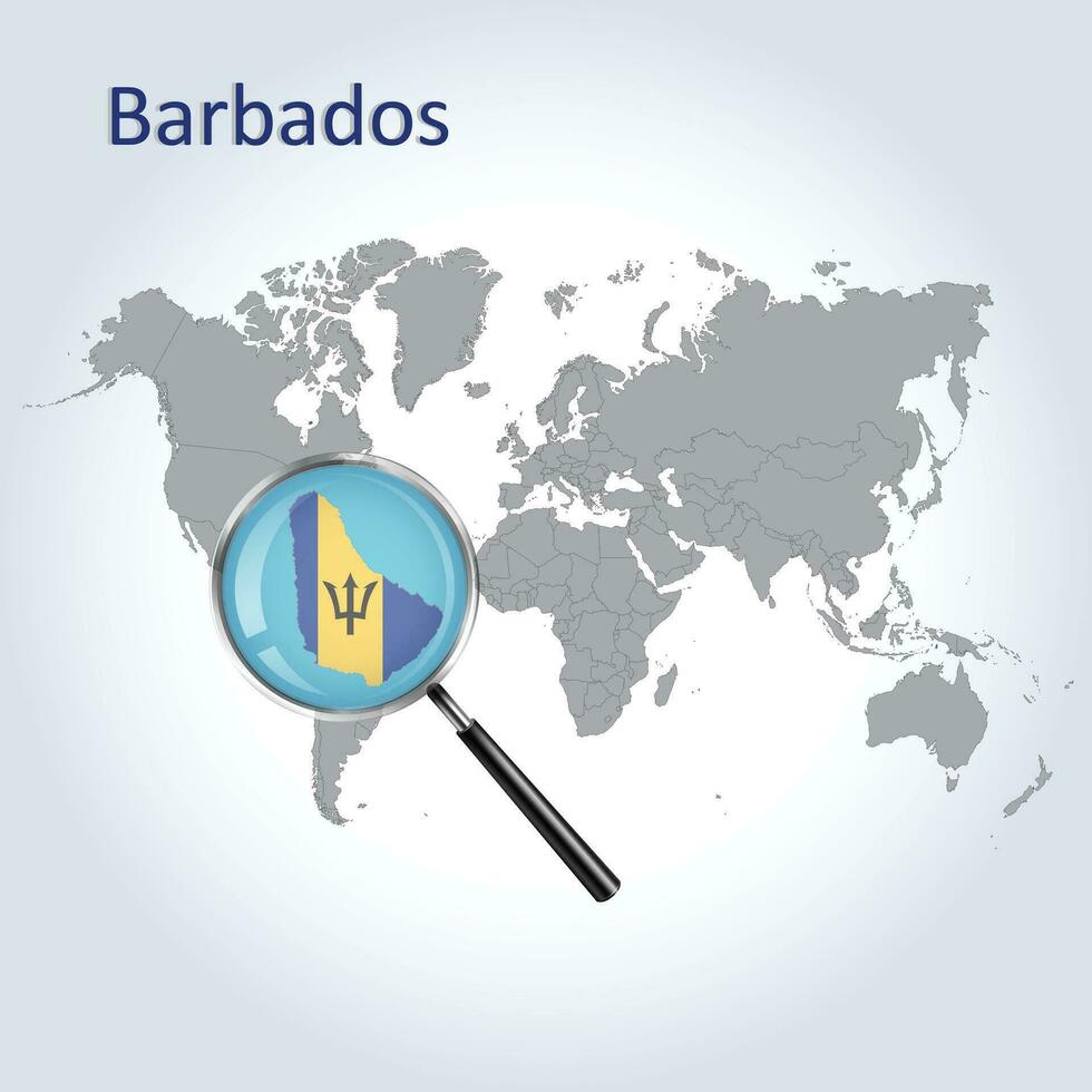 Magnified map Barbados with the flag of Barbados enlargement of maps, Vector Art