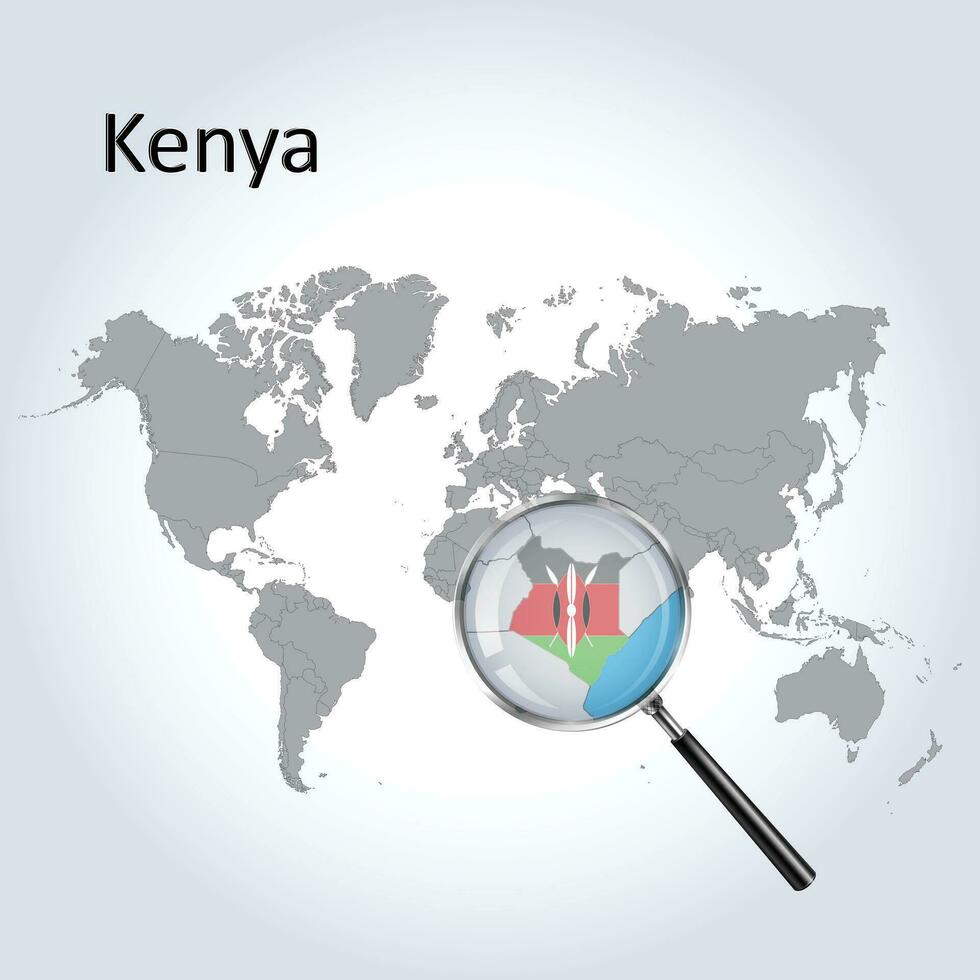 Magnified map Kenya with the flag of Kenya enlargement of maps, Vector Art
