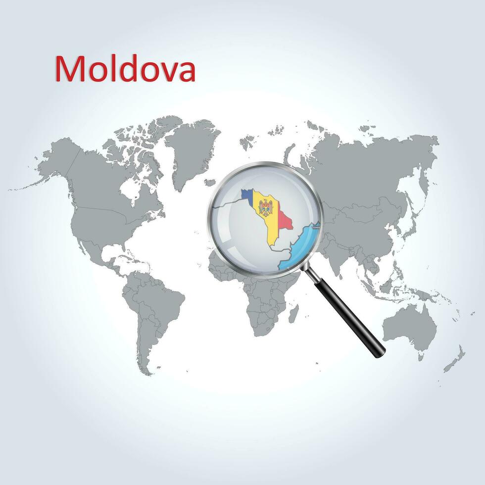 Magnified map Moldova with the flag of Moldova enlargement of maps Vector Art