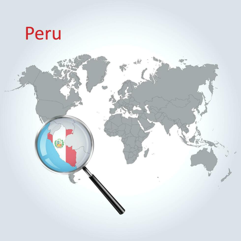Magnified map Peru with the flag of Peru enlargement of maps, Vector art
