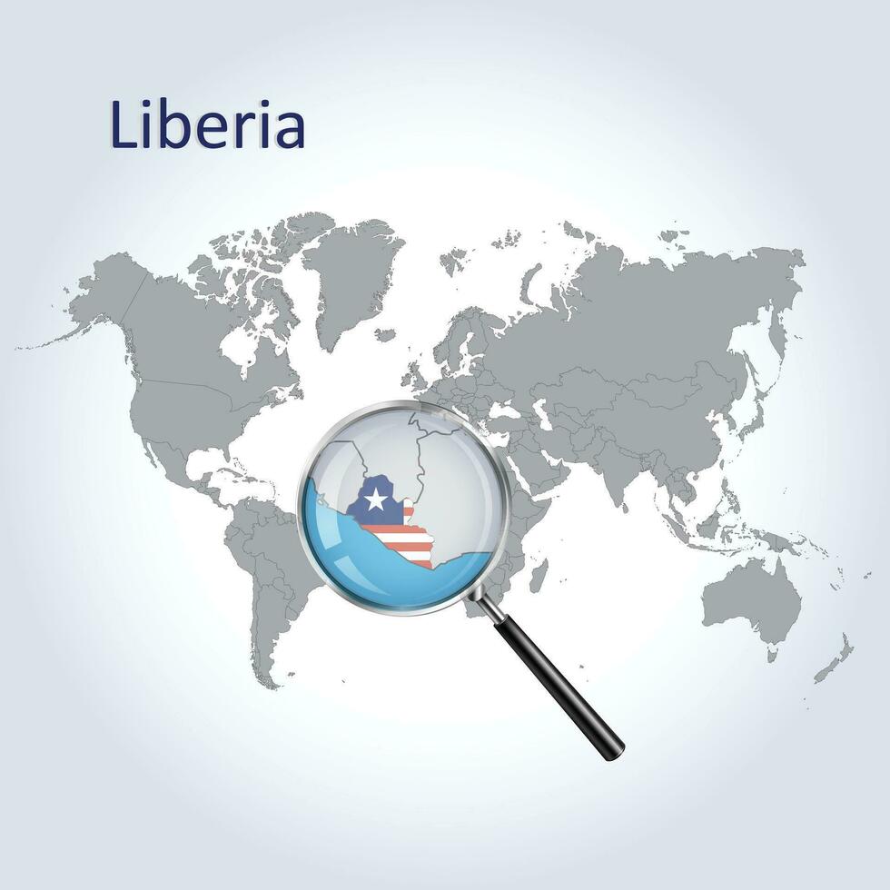 Magnified map Liberia with the flag of Liberia enlargement of maps, Vector Art
