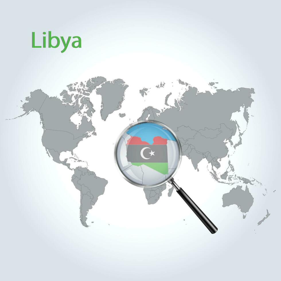 Magnified map Libya with the flag of Libya enlargement of maps, Vector Art