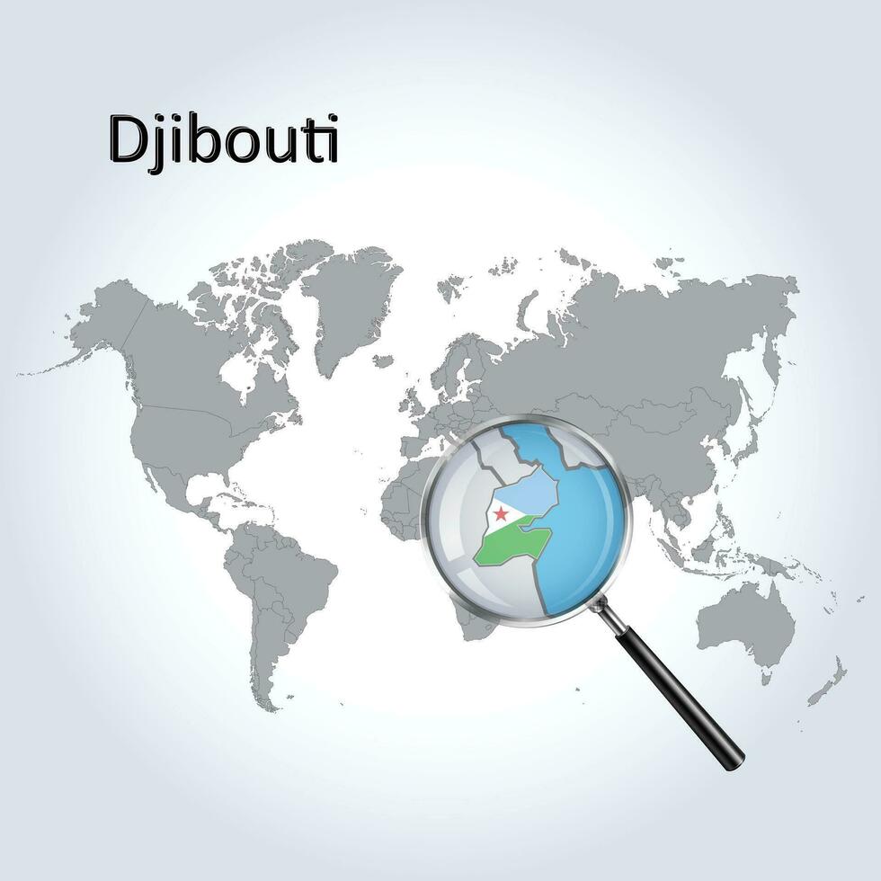Magnified map Djibouti with the flag of Djibouti enlargement of maps, Vector Art