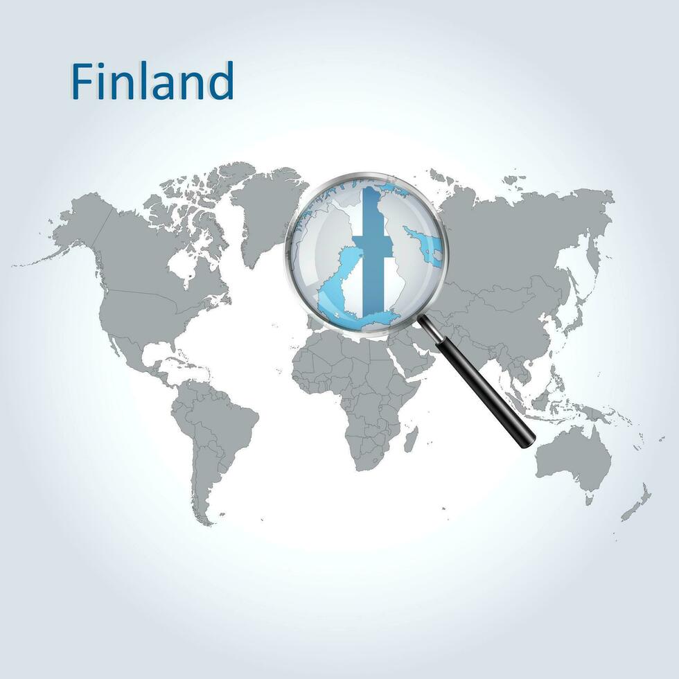 Magnified map Finland with the flag of Finland enlargement of maps, Vector Art
