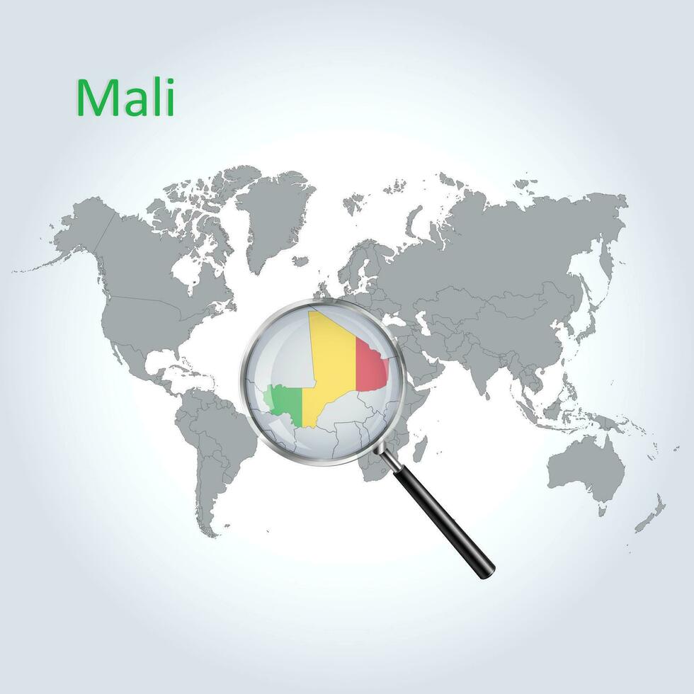 Magnified map Mali with the flag of Mali enlargement of maps, Vector art