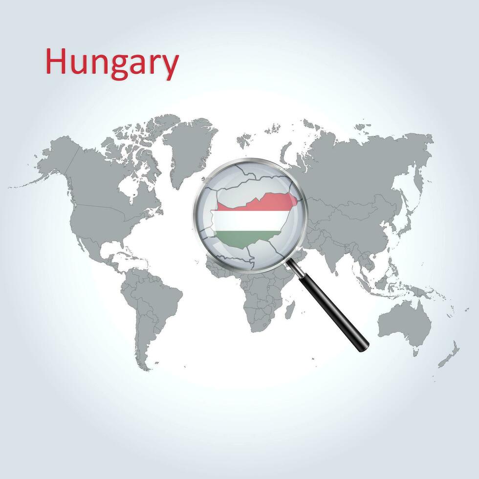 Magnified map Hungary with the flag of Hungary enlargement of maps, Vector Art