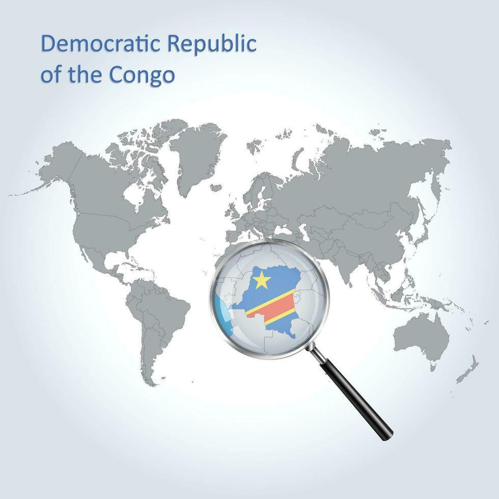 Magnified map Democratic Republic of the Congo with the flag enlargement of maps, Vector Art