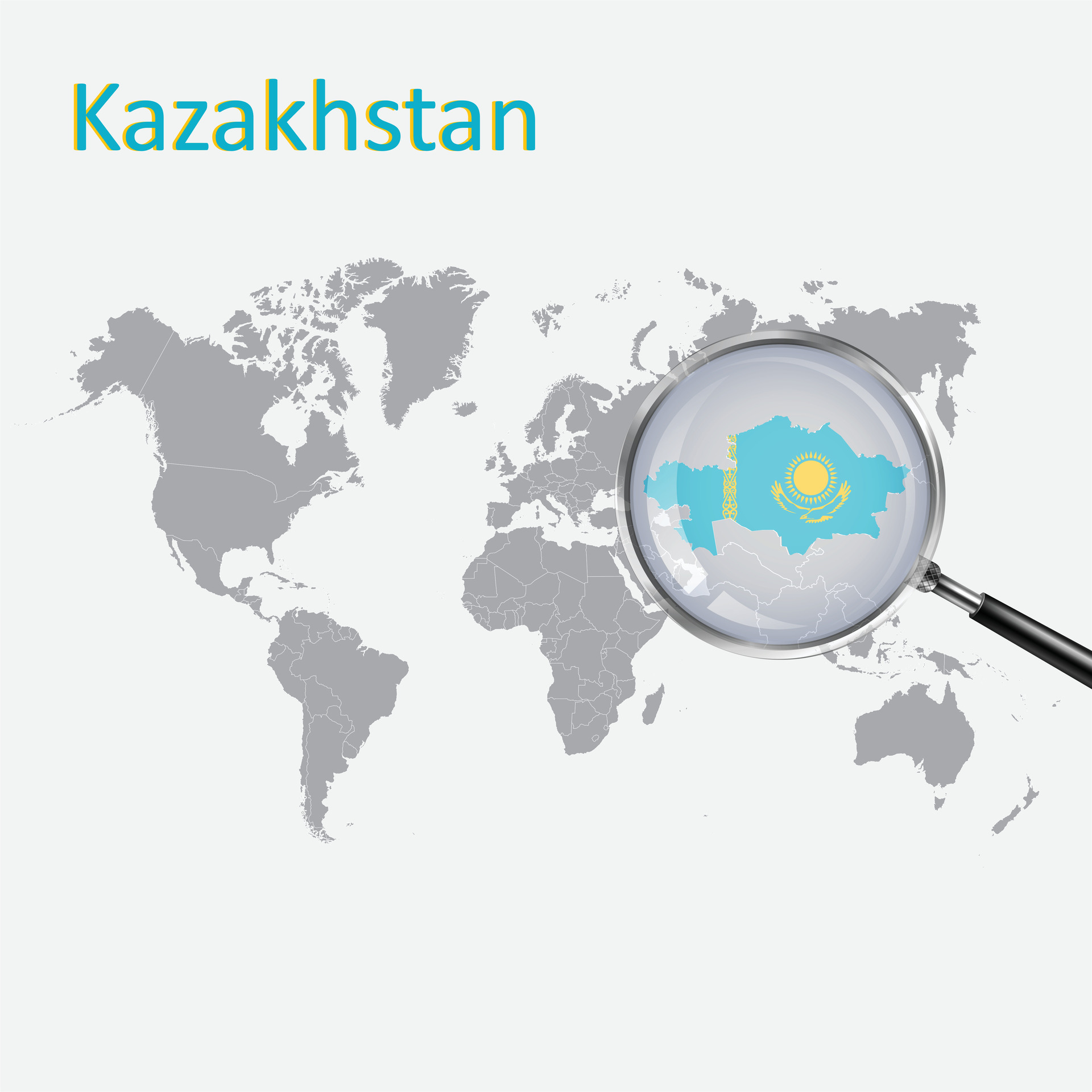 A Magnifying Glass On Kazakhstan Of The World Map Zoom Kazakhstan Map A Magnifying Glass On Kazakhstan Of The World Map Zoom Kazakhstan Map With Gradient Background And Kazakhstan Flag On Map Art Vector 