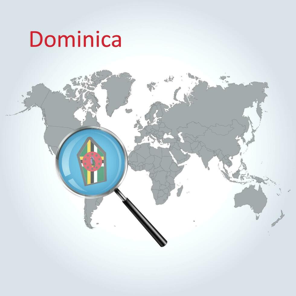 Magnified map Dominica with the flag of Dominica enlargement of maps, Vector Art