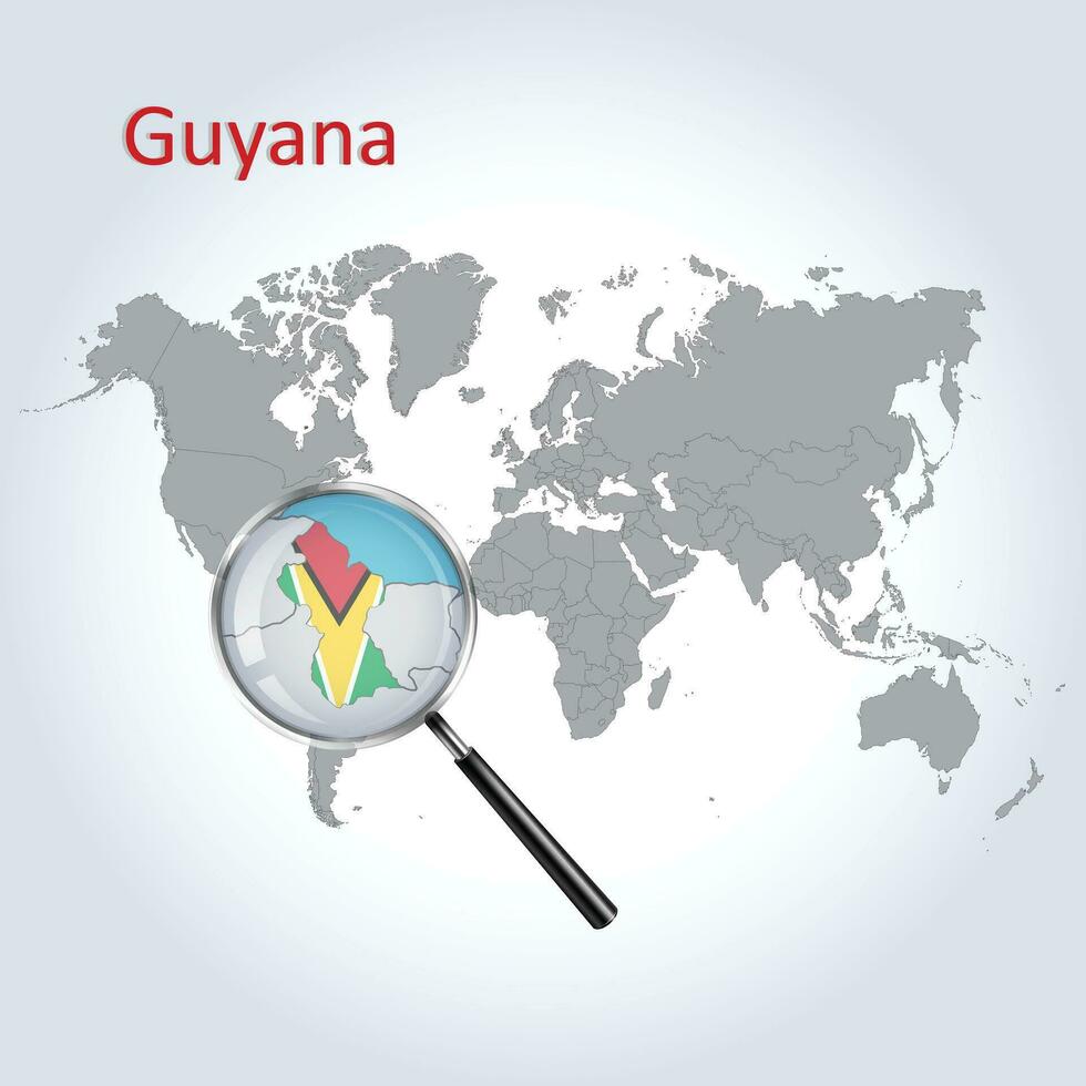 Magnified map Guyana with the flag of Guyana enlargement of maps, Vector Art