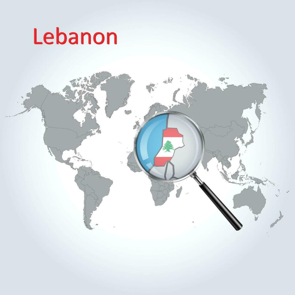 Magnified map Lebanon with the flag of Lebanon enlargement of maps, Vector Art