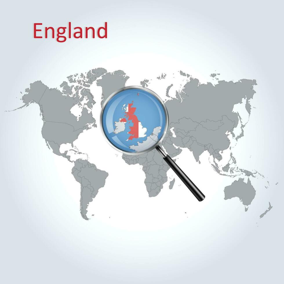 magnificado mapa Inglaterra con el bandera de Inglaterra ampliación de el mapa, el vector archivo
