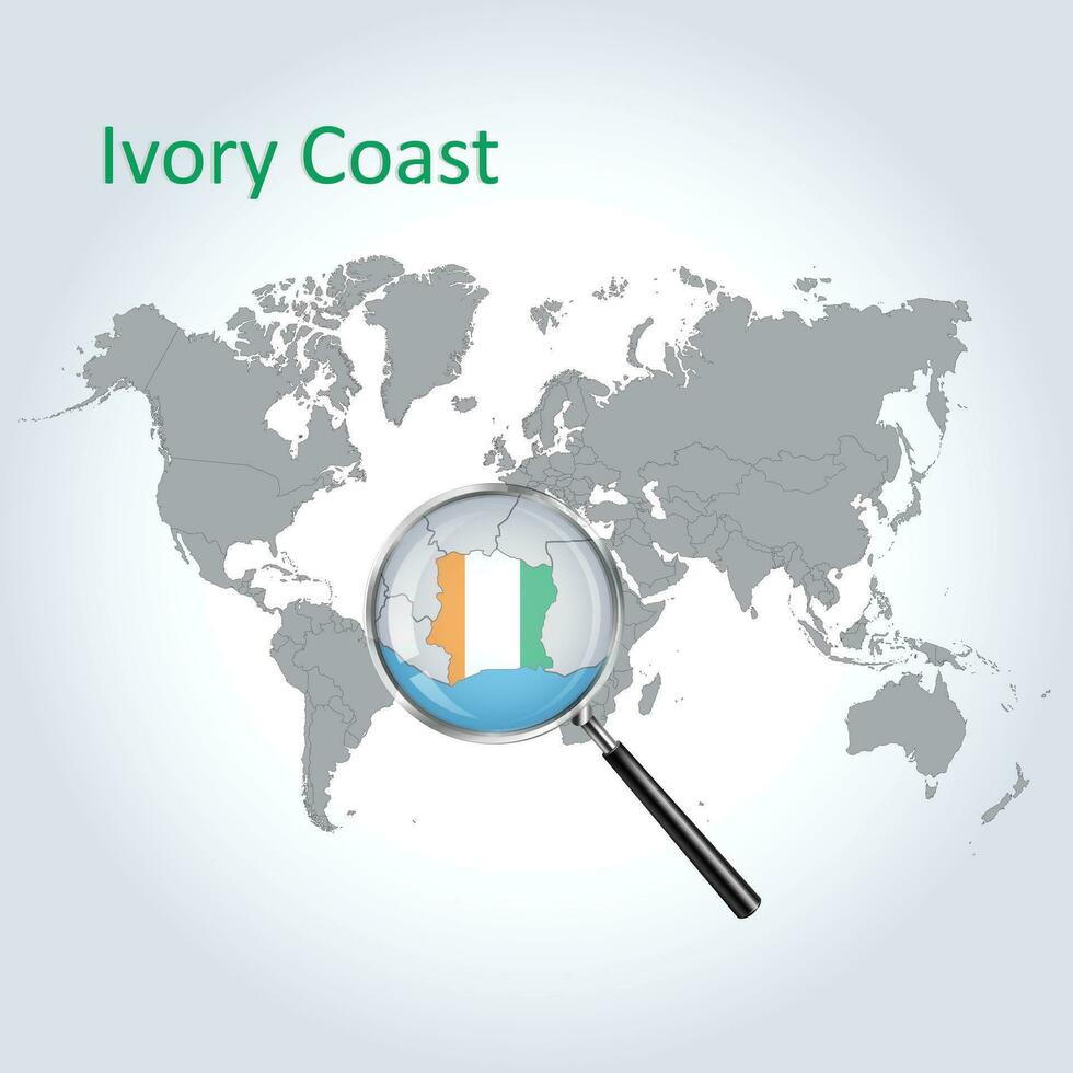 Magnified map Ivory Coast with the flag of Ivory Coast enlargement of maps, Vector Art